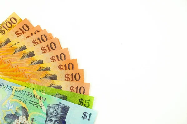 Nahaufnahme Bunter Brunei Dollar Banknoten Verschiedenen Wert Von 100 Über — Stockfoto