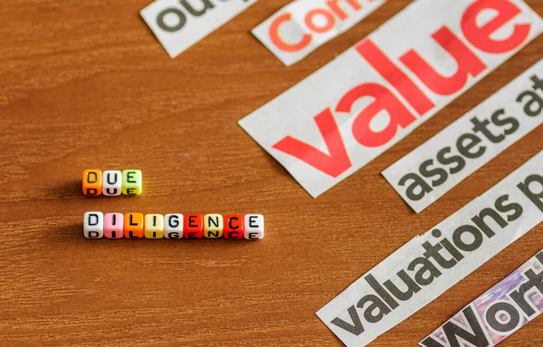 Ahşap yüzey üzerindeki durum tespitinin kavramsal görüntüsü. Gazete kesiklerinden, işle ilgili yaygın bir unvana sahip renkli harf boncukları kullanılarak yazıldı. Sadece boncuklara odaklan.