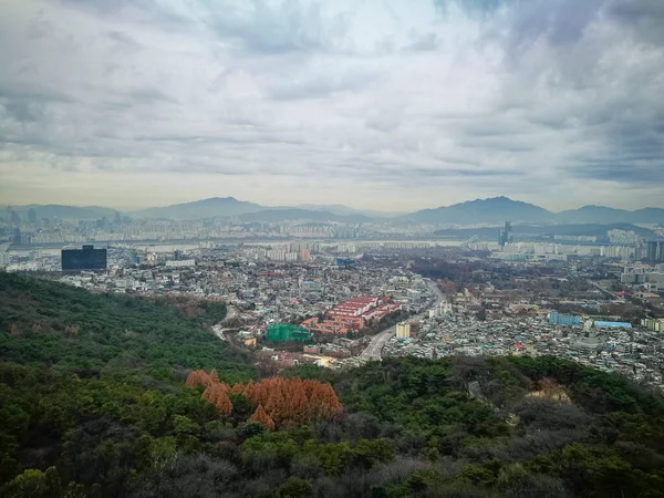 Vista Volo Uccello Parte Della Capitale Seoul Altura Namsan Seoul — Foto Stock