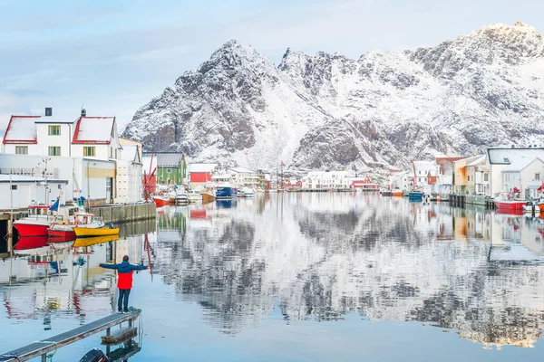 Όμορφη Πόλη Της Αλιείας Henningsvaer Lofoten Νησιά Νορβηγία — Φωτογραφία Αρχείου