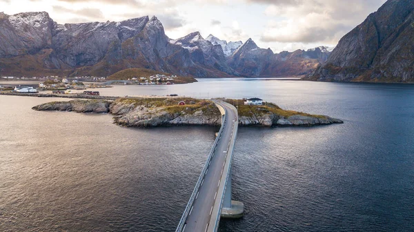 Αεροφωτογραφία Του Χωριού Reine Fishing Στα Νησιά Lofoten Νορβηγία — Φωτογραφία Αρχείου