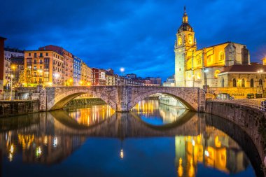 views of bilbao old town with san anton church at background clipart