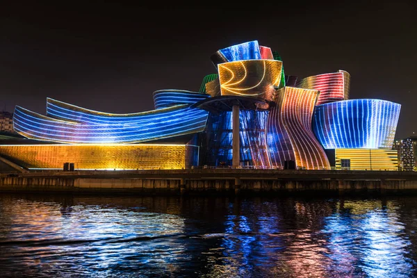 Bilbao Spanyolország 2015 Január Fényfesztivál Guggenheim Bilbao Múzeumban Évfordulója Miatt — Stock Fotó