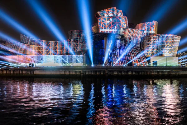 Bilbau Espanha Janeiro 2015 Festival Luzes Museu Guggenheim Bilbao Por — Fotografia de Stock