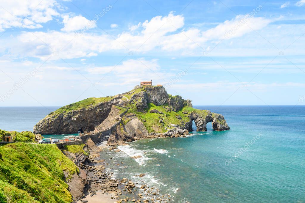 sunrise view to gaztelugatxe island at basque country, Spain