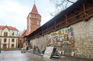 Krakow, Polonya. 29 Aralık 2019: Krakow sokakları Noel zamanı, Polonya