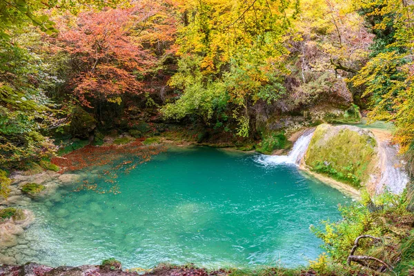 Colorful Autumn Landscape Urederra Source Spain — Stock Photo, Image