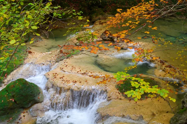Ürederra kaynaklı renkli sonbahar manzarası, İspanya