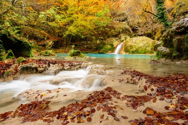 Colorful Autumn Landscape Urederra Source Spain — Stock Photo, Image