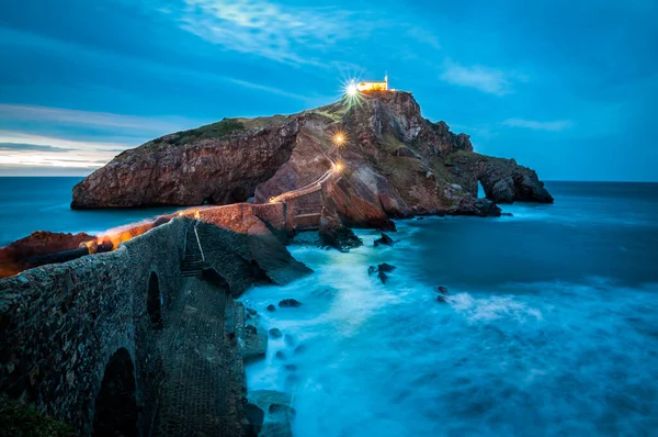 Vista All Alba Sull Isola Gaztelugatxe Nei Paesi Baschi Spagna — Foto Stock