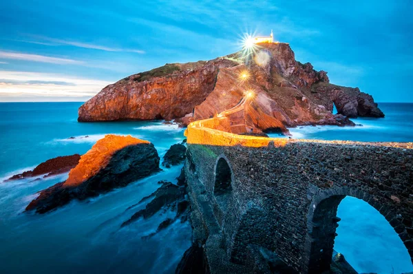 Spanya Nın Bask Ülkesindeki Gaztelugatxe Adasına Gün Doğumu Manzarası — Stok fotoğraf