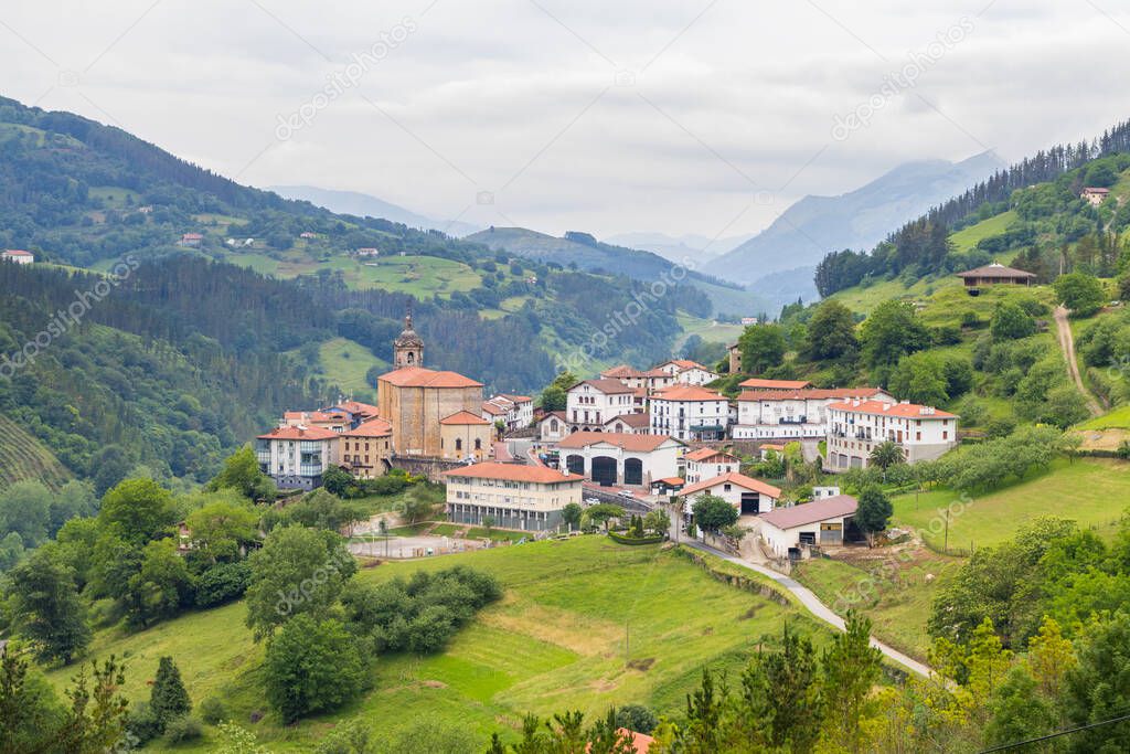 village in the mountains at basque country countryside. Spain