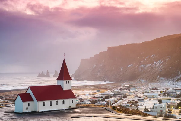 Hermosa Ciudad Vik Myrdal Noche Invierno Iceland — Foto de Stock