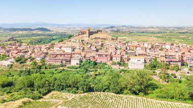 İspanya 'nın La Rioja kentindeki Elciego şehrinin hava manzarası