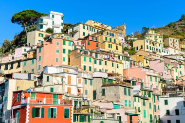 Cinque Terre, İtalya 'daki inanılmaz Riomaggiore kasabası.
