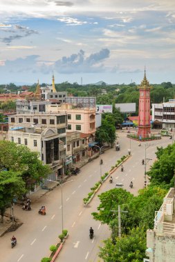 Monywa, Myanmar. 29 Ağustos, 2019: Monywa şehrinin panoramik manzarası