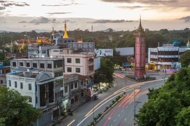 Monywa, Myanmar. 29 Ağustos, 2019: Monywa şehrinin panoramik manzarası