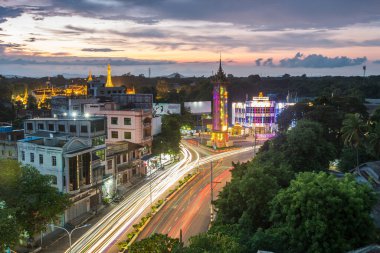 Monywa, Myanmar. 29 Ağustos, 2019: Monywa şehrinin panoramik manzarası