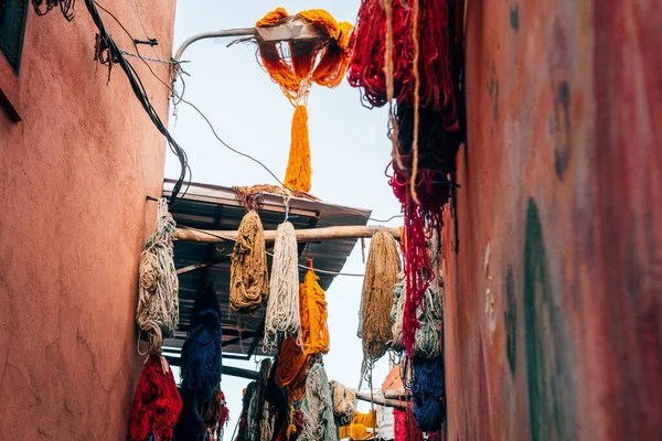 Lana Colores Colgando Zocos Tintoreros Marrakech — Foto de Stock