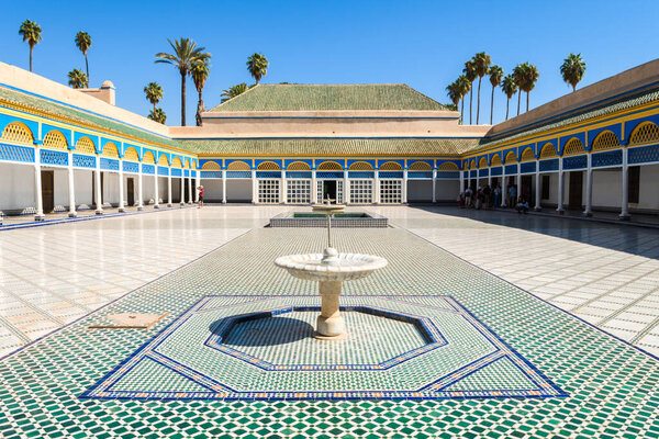 colorful patio of marrakech bahia palace, morocco