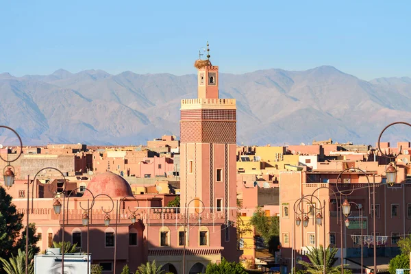 Marrakech Medina Vistas Con Atlas Montaña Fondo —  Fotos de Stock