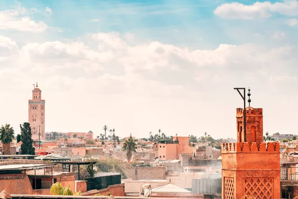 Marrakech Medina Vistas Con Atlas Montaña Fondo —  Fotos de Stock