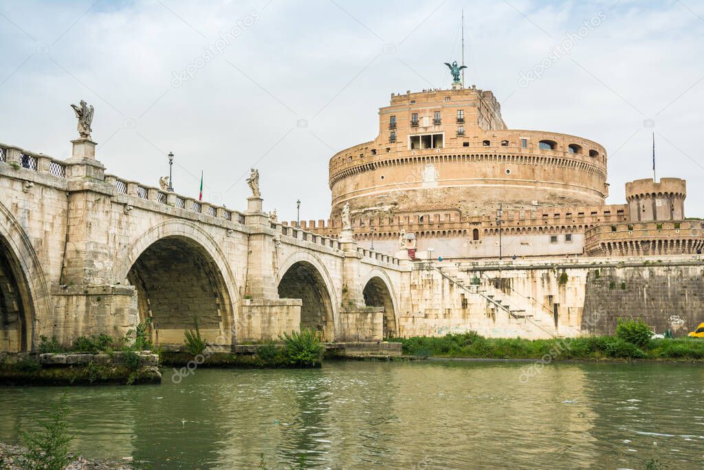 views of famous saint angelo castle at in rome