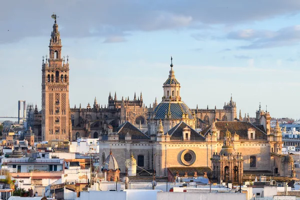 Arka Planında Giralda Kulesi Çanı Olan Sevilla Nın Eski Kasabasının — Stok fotoğraf