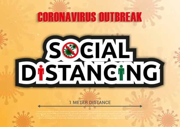 Covid-19 salgınında enfeksiyonun yayılmasını önlemek için sosyal mesafe 1 metre. 1 metre uzaklık kavramına sahip iki kişinin vektör illüstrasyonu ve bakteri simgesi yaymayı bırak.