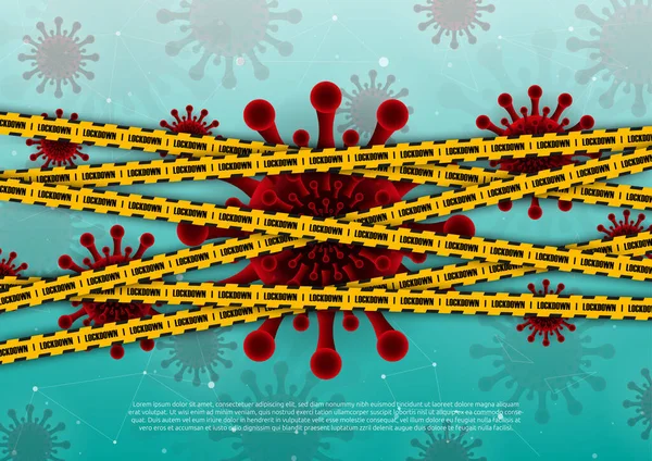 Covid-19 dünya karantinası için kilitlendi. Arka planda sarı bant ve virüs olmayan Covid-19 Coronavirus Salgını kavramı.