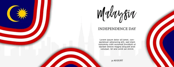 31 Ağustos 'ta Malezya Bağımsızlık Günü' nün Walaysian bayrak deseni ve örnek metin örnekleriyle illüstrasyonu.