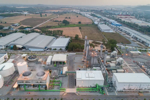 Luftaufnahme Gasturbinenkraftwerk Industriegebiet Kraftwerk Bei Sonnenuntergang — Stockfoto