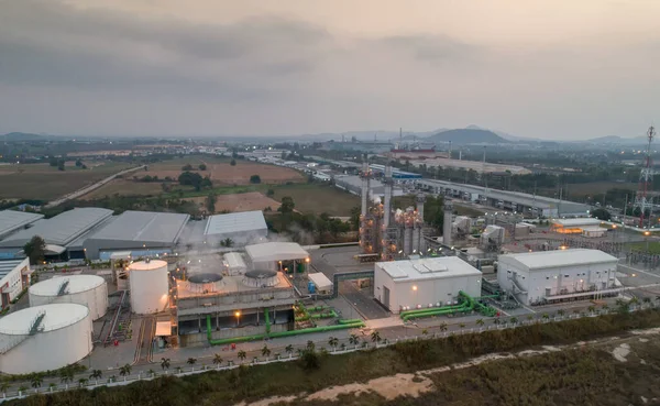 Luftaufnahme Gasturbinenkraftwerk Industriegebiet Kraftwerk Bei Sonnenuntergang — Stockfoto