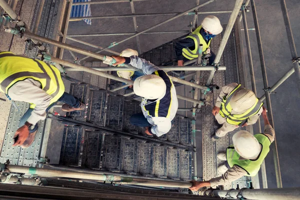 Grupo Visão Superior Caminhada Engenheiro Canteiro Obras — Fotografia de Stock