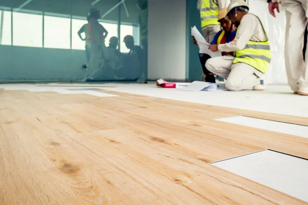 Installing Wooden Laminate Flooring — Stock Photo, Image