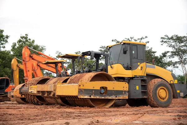 Road construction equipment machine at construction site