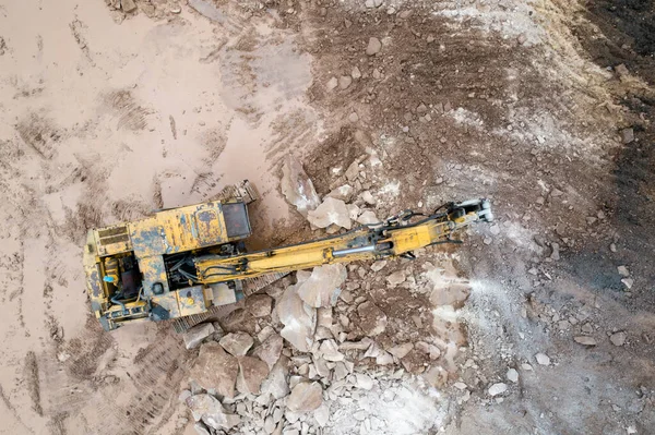 Escavadora Vista Aérea Canteiro Obras — Fotografia de Stock