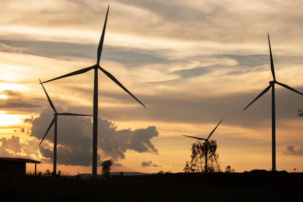 Moinhos Vento Fazenda Para Energia Verde Conceito Energia Eco — Fotografia de Stock