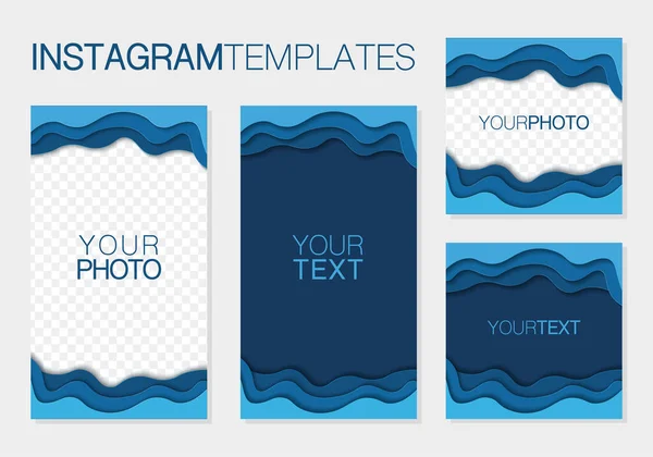 Sosyal medya mavi şablonları. İnsta hikayesi için kağıt kesim stili. Gönderiler ve hikayeler için soyut şekiller pankartlar