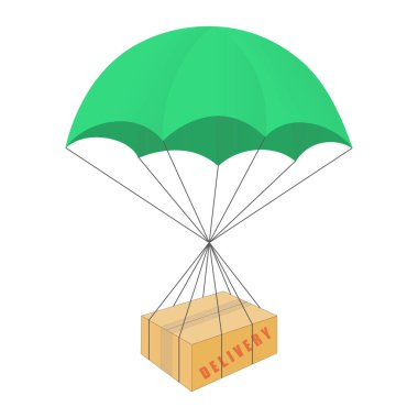 Paraşüt rengi resimli kutunun teslimatı. Beyaz arkaplanda izole edilmiş bir simge. Temassız dağıtım