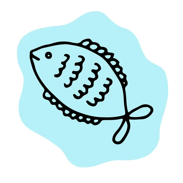 Línea de garabato pescado ilustración vectorial dibujado a mano — Vector de stock