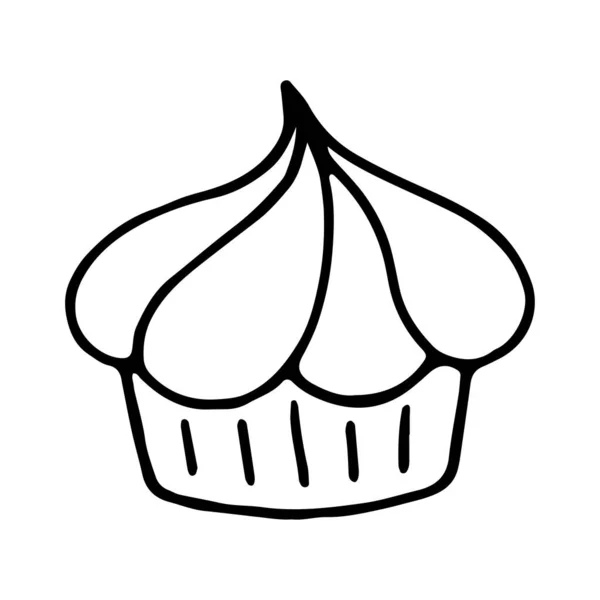 Кекс очертания каракули изолированные иллюстрации на белом фоне Маффин линейной иконки мультфильма конфеты и конфеты дизайн — стоковый вектор