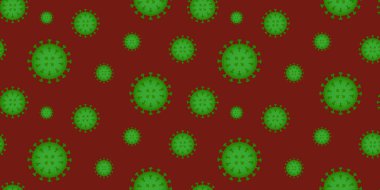 Coronavirus bakteri hücresi kusursuz desen. Kan kırmızısı arka plan düzenlenebilir illüstrasyon. Mikrobiyoloji kavramı