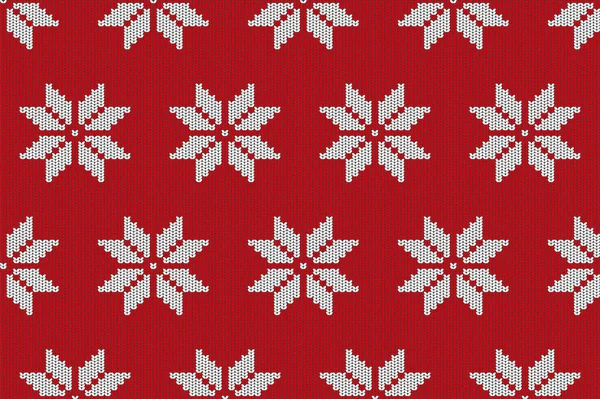 Noel elleriyle örülmüş kırmızı kar taneleri dikişsiz desen. Kış süveteri dokusu. Düzenlenebilir samimi gerçekçi resimleme.