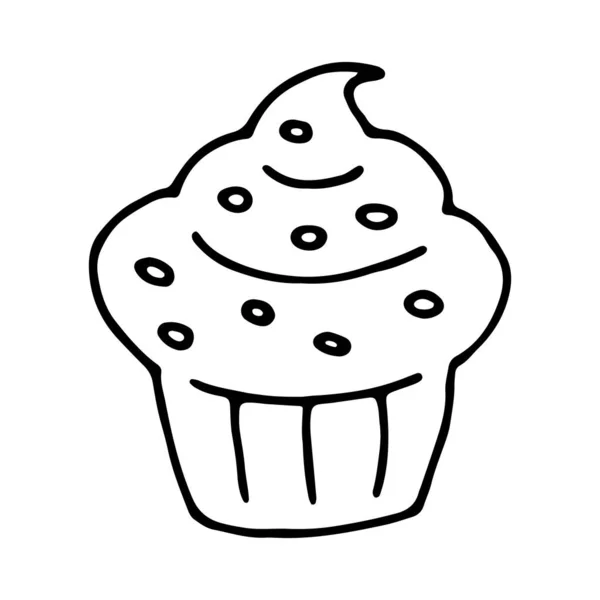 Cupcake Outline Doodle isolierte Vektor Illustration Muffin lineare Cartoon-Ikone Süßigkeiten und Bonbons Design — Stockvektor