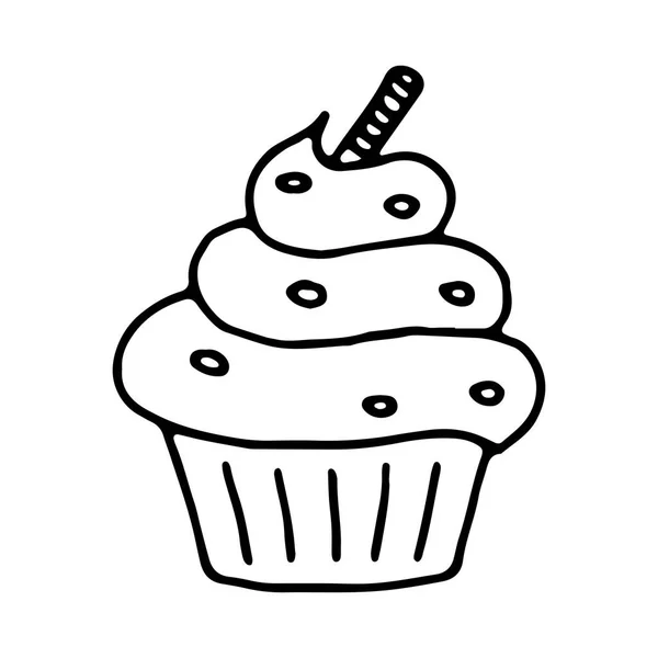 Cupcake esboço doodle isolado ilustração no fundo branco Muffin linear desenho animado ícone Doces e doces design —  Vetores de Stock