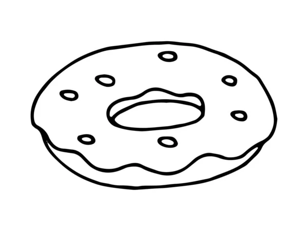 Donut Outline Doodle isolierte Vektor Illustration Bagel lineare Cartoon-Ikone Süßigkeiten und Bonbons Design — Stockvektor