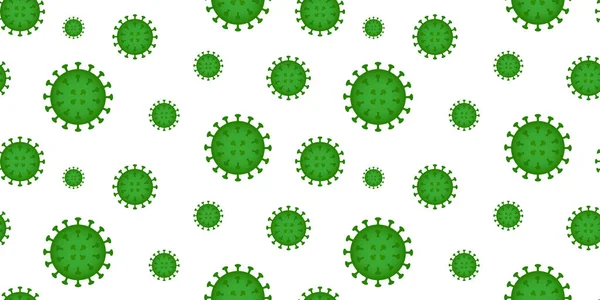 Coronavirus bactérias verdes célula padrão sem costura em fundo branco vetor ilustração —  Vetores de Stock