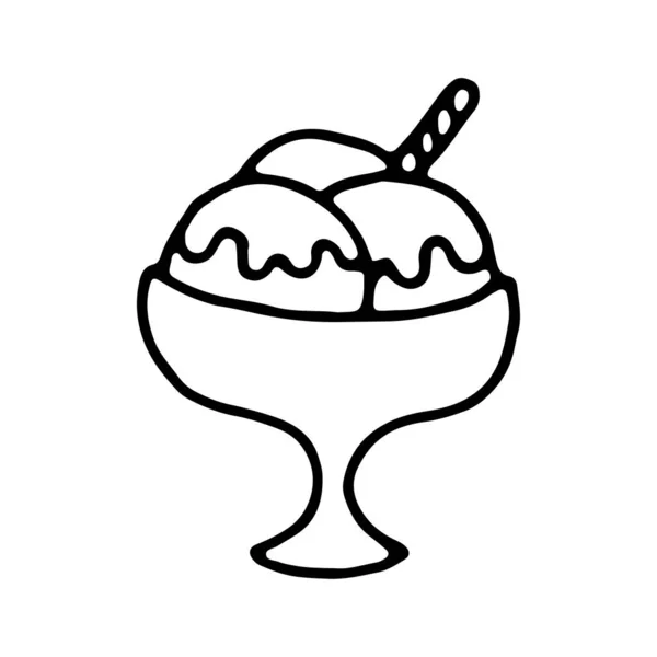 Мороженое шарики в миске очертания каракули изолированные иллюстрации на белом фоне. Десерт в чашке тонкой линии значок — стоковый вектор