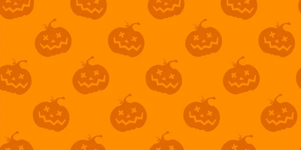 Cadılar Bayramı balkabağı pürüzsüz deseni. Turuncu arka planda oyulmuş balkabağı. Sevimli gülümseyen Jack Lantern silueti